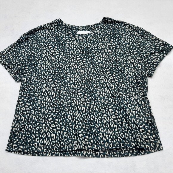 Current/Elliott Leopard Print Linen Size small Green White Short Sleeve Shirt - Picture 1 of 8